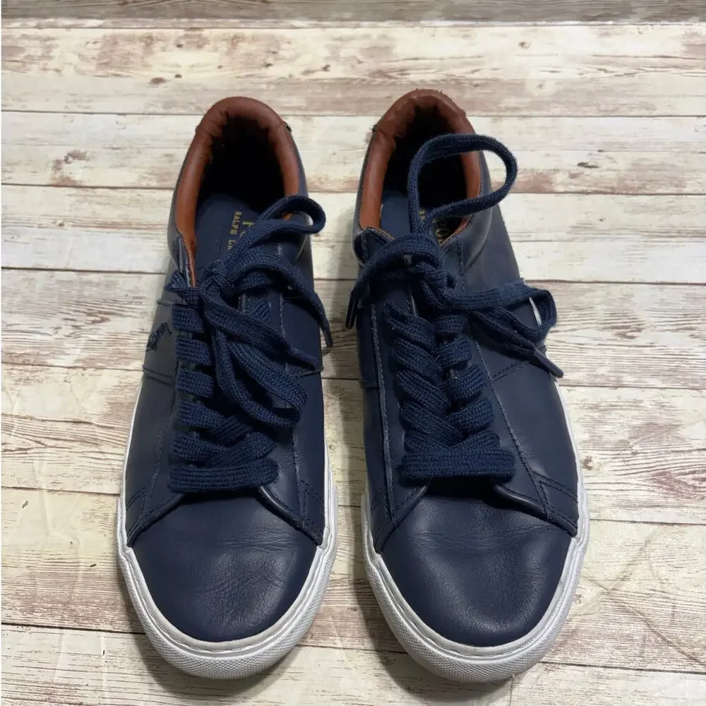Polo Ralph Lauren Leather Low-Top Sneakers Men's Size 6 Navy Blue Brown